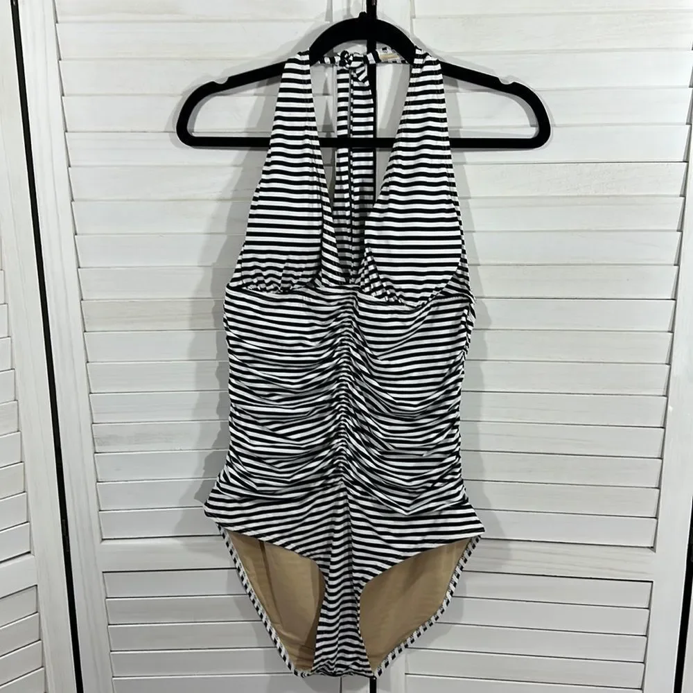 Tart Swimsuit Large Striped Halter One Piece Black & White